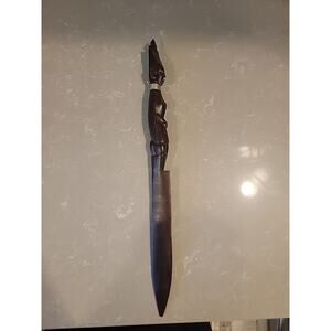 Vintage African Hand Carved Wooden Sculpture Head Bust Letter Opener Knife 15"
